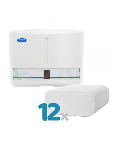 Set Dispenser prosop Z Limpio alb + 12 x prosoape Z 15x21cm
