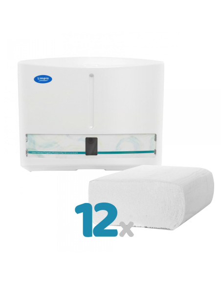 Set Dispenser prosop Z Limpio alb + 12 x prosoape Z 15x21cm
